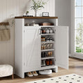 ONBRILL 6-Tier Shoe Cabinet with Doors, Farmhouse Shoe Storage Cabinet with Adjustable Shelves, Large Capacity Wooden Shoe Rack Organizer for Entryway, Closet, Hallway, Living Room, White