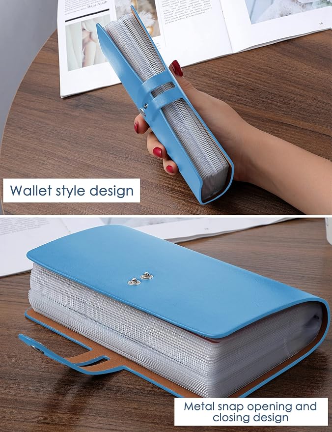 RFID Credit Card Holder, Leather Business Card Organizer with 96 Card Slots, Credit Card Case for Managing Your Different Cards and Important Documents to Prevent Loss or Damage (Light Blue)