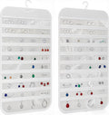 Hanging Jewelry Organizer Pockets Canvas Double Sided Rotating Hanger Necklace Hanging Wall Organizer Jewelry Roll for Earrings, Necklaces,Sunglasses,rings (80-Pocket WHITE)