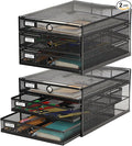 Zhanmai 2 Pack Black Desk Organizer with Drawer Total Wire Mesh Storage Tray Multifunctional Paper Sorter File Stand for Home Office Supplies Letter A4 Paper Office Accessories Back to School (3 Tier)