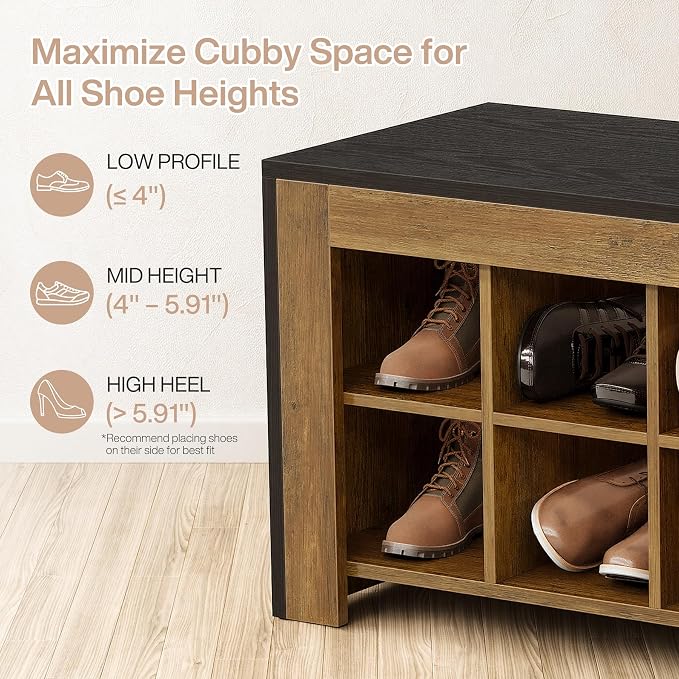 Tribesigns 48-inch Farmhouse Entryway Bench, Wooden Shoe Storage Bench with 12 Cubbies & Compartments, Shoe Rack Organizer, Freestanding Shoe Cabinet for Hallway, Mudroom, Cloakroom, Bedroom