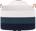 Goodpick 85L Large Blanket Basket 23.6" x 15.7" x 13.8" Cotton Rope Storage Baskets for Organizing, Rectangle Woven Baskets for Storage, Baby Toy Basket for Nursery Bedroom, Blue