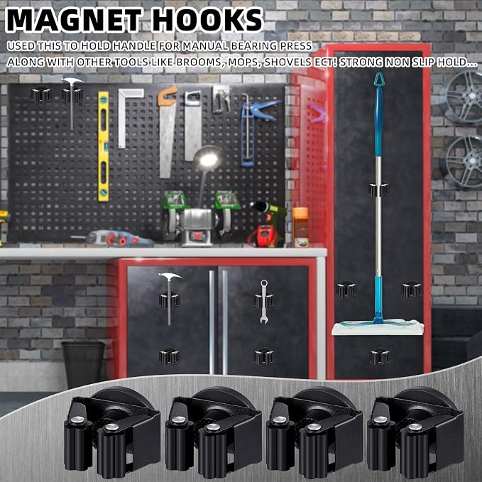 Vercraft 8 Pcs Magnetic Mop Broom Holder Movable Magnetic Broom Holder Rack, Anti Slip Wall Mounted Utility for Cleaning Tools, Garage, Kitchen, Laundry, Garden (Black)