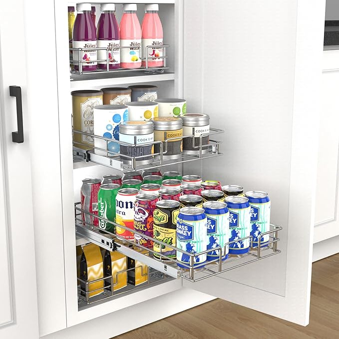 Pulloutor Pull Out Cabinet Organizer,Slide Out Kitchen Cabinet Storage Shelf and Drawer Organizer NEED 18" W and 22" D Cabinet, Chrome Finish (17 * 21 in)