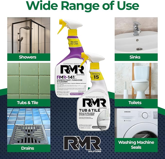 RMR Bathroom Mold Remover Bundle - RMR-141 EPA Registered Mold & Mildew Remover, 2-Step Bathroom Cleaning & Disinfecting System for Showers, Sinks, Tile, Grout, 2–32 Oz Bottles