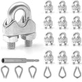 12 Pcs M8 Cable Clamps,Wire Rope Clamp,4 Pcs 5/16" Thimble | Stainless Steel Smooth Rods for Industry, Metal Working Hobbies and DIY Craft