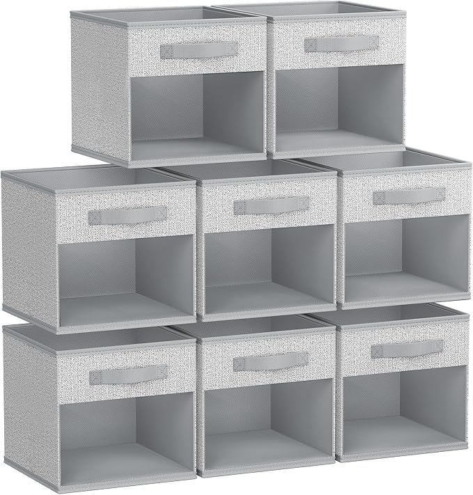 DIMJ Collapsible Storage Cubes, 8 Packs Cube Storage Bins with Window, Fabric Storage Baskets for Shelves, Closet Storage Boxes for Clothes, Toys, Books, 11 Inches Sundries Blended