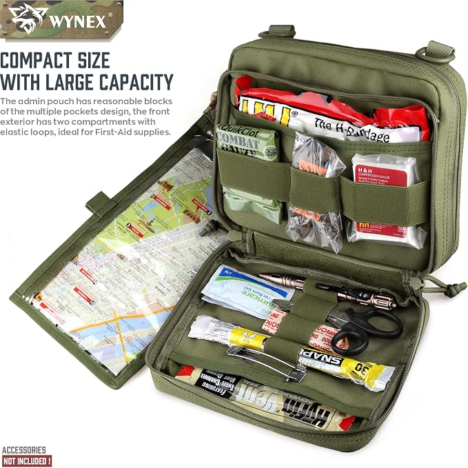 WYNEX Tactical Large Admin Molle Pouch of Double Layer Design EDC Organizer | Molle EDC EMT Utility Pouches with Map Sleeve Modular Tool Bag Large Capacity Flag Patch Included