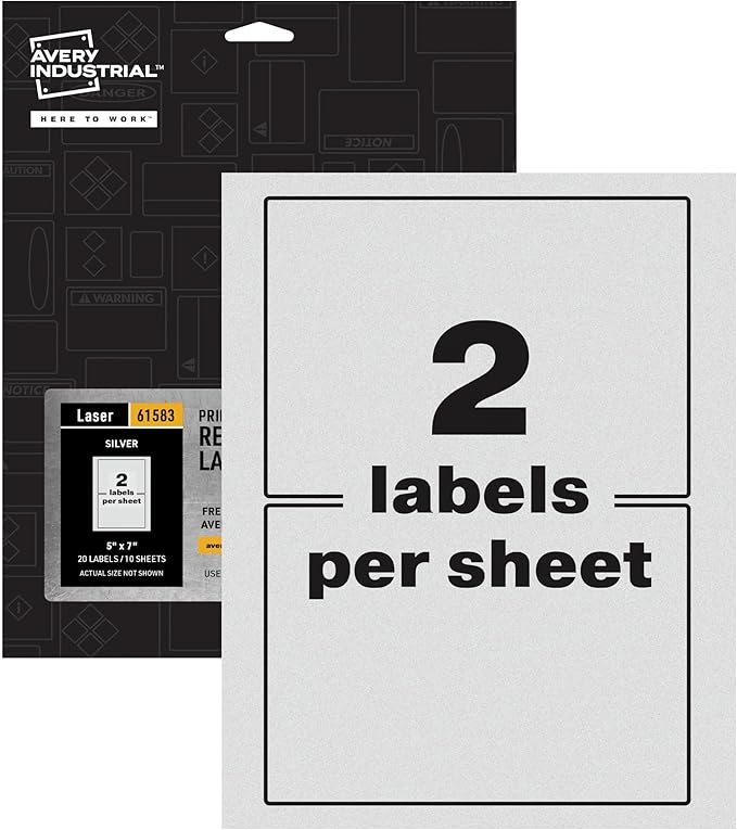 Avery Printable Reflective Stickers, 5" x 7", Silver Labels, 20 Blank Sign Decals (61583)