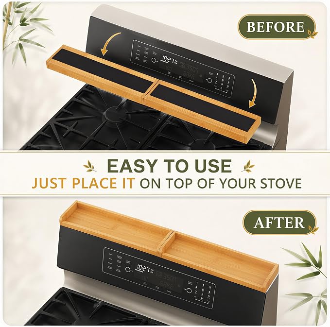 Magnetic Stove Top Shelf 30 Inch – Over the Stove Spice Rack Organizer for Flat Top Stoves, Strong Magnetic Bamboo Kitchen Shelf, Space Saving Stove Top Storage Rack, Tool-Free Installation, Natural