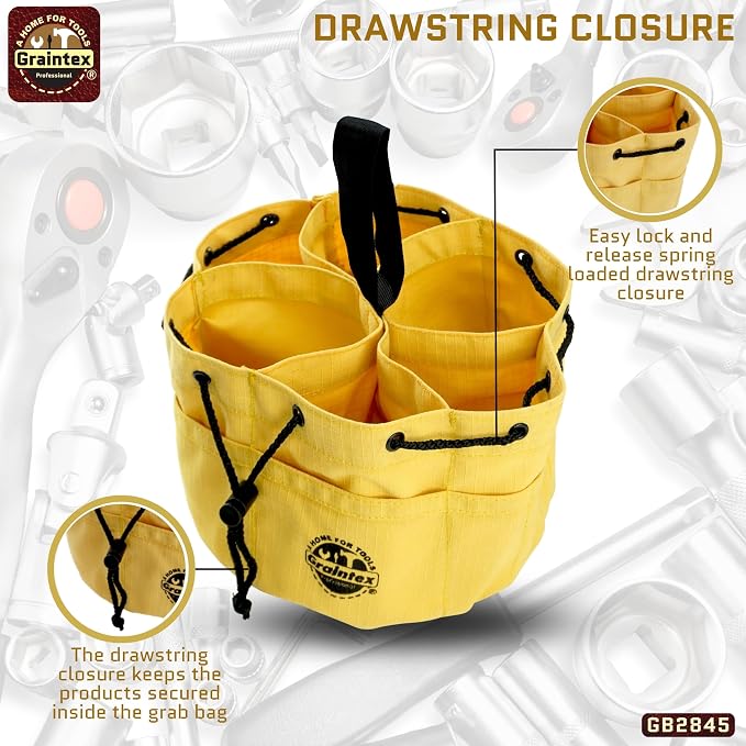 Graintex 18 Pocket Grab Bags Set of 3 Pcs Rip-Stop Canvas, Drawstring Closure, Small Parts Organizer Bag, Small Tools, Screws, Parts, Parachute Tool Bag, Parachute Tool Organizer for Essential Items