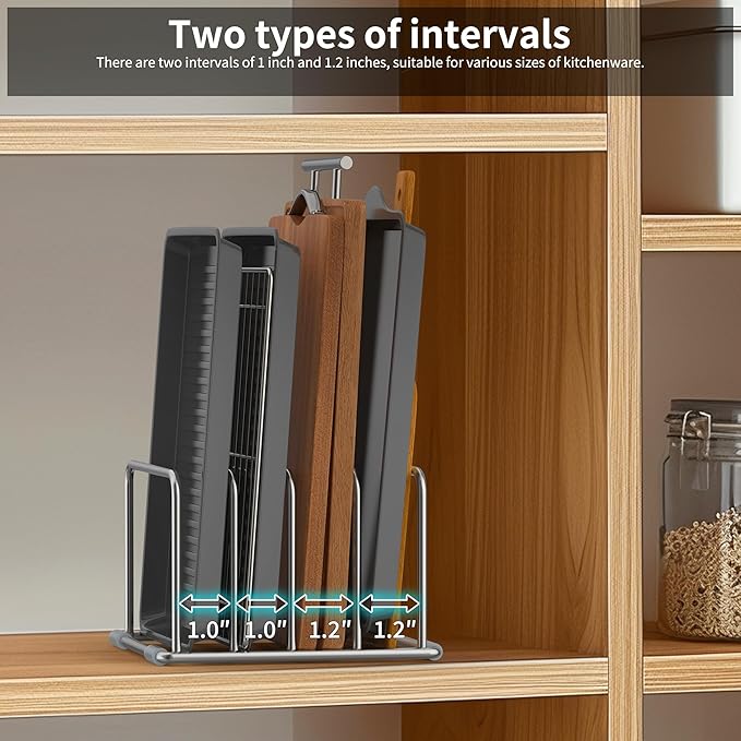 Cutting Board Holder Stand, Chopping Board Organizer Rack with 304 Stainless Steel, Cookie Sheet Storage Organizer, 1.0 & 1.2 Inch Wide Slots (2 Pack)
