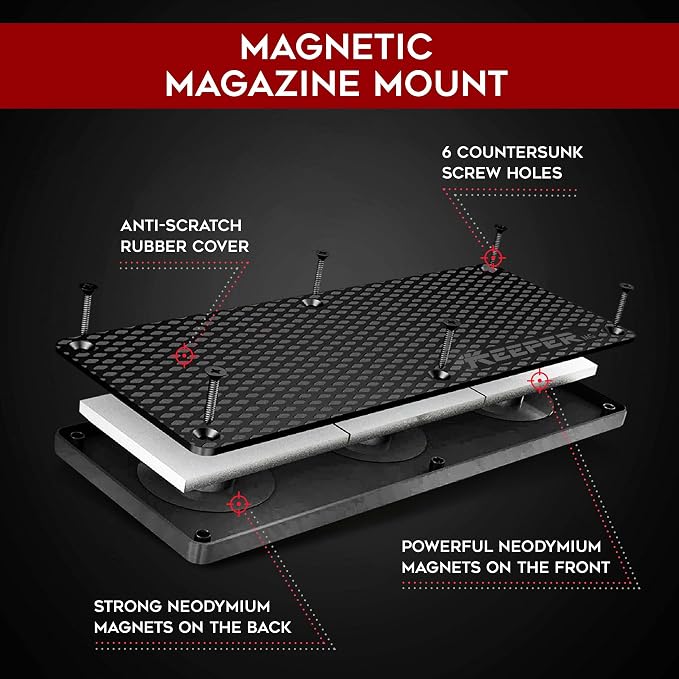 Keeper MG Magnetic Ammunition Holder for Gun Magazines and Clips, Organize Mount in Your Gun Safe, Locker Cabinet, Vault, Ultimate Ammo Storage Accessories for Handgun, Oistol and Rifle Mags, Black