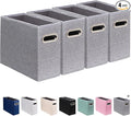 4 Pack Letter Size File Storage Box Collapsible, Fabric Hanging File Folders Organizer, Portable Office Document Holder with Metal Handle, Smooth PVC Rails, Gray