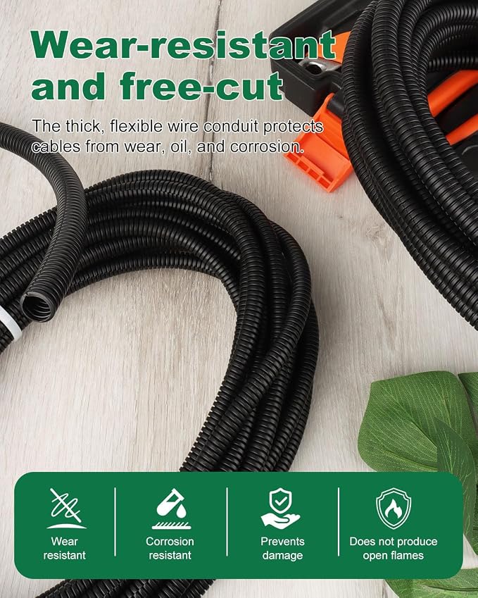 MUZIK 4 Pack Split Wire Loom, 120FT Flame Retardant PP for Cable Management | Heat & Abrasion Resistant, Flexible Split Design, Durable Cable Protection, Automotive & Home Use, Long Lasting Protection