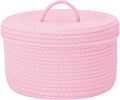 Sea Team Round Cotton Rope Storage Basket with Lid, Lidded Woven Storage Bin, Nursery Storage Container, Diaper Caddy, Baby Shower Basket, Box, Organizer, 11.8 x 11.8 x 6.7 Inches (Medium, Pink)