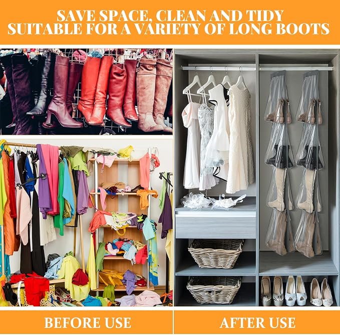 Windyun 16 Pairs Large Clear Pockets Fabric Dual Sided Hanging Shoe Rack for Closets Hanging Shoe Organizer with Rotating Hanger Boot Organizer for Storage Men's and Woman's Boots(Gray)
