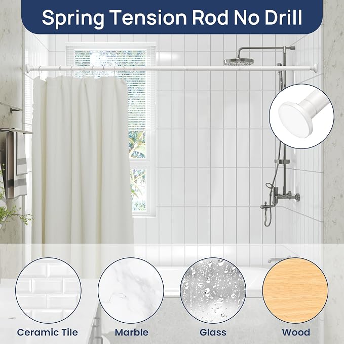 ENJOYBASICS Shower Curtain Rod 30 to 76 Inches, Stainless Steel Adjustable Spring Tension Rods No Drill for Bathroom, Closet, Window, Room Divider, Never Rust, Non Slip, White