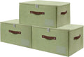 ANMINY Fabric Storage Box Bins with Zipper Lid, Washable Green, 3PCS | Cotton Linen Fabric, PP Board Frame, Label Holder, Stackable & Foldable, PU Handles, Dual-Zipper 3-Side Open Lid, Large