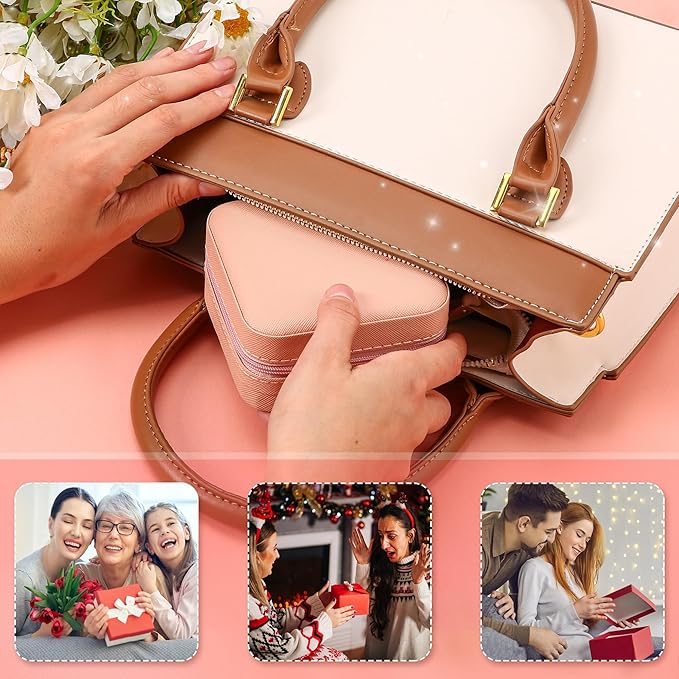 Neveika Jewelry Box with Mirror,Small Jewelry Organizer Box，Travel Jewelry Case for Women，Gift Jewelry Boxes for Female Girls (mirror pink)