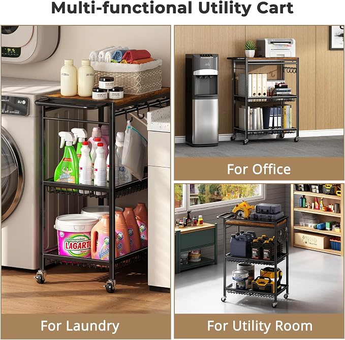 Microwave Kitchen Rolling Cart, 35.43" H Microwave Table Stand with Lockable Wheels, Utility Cart with Adjustable Shelf for Small Kitchen Island, Coffee Bar Table, Appliance Storage, Bakers Rack