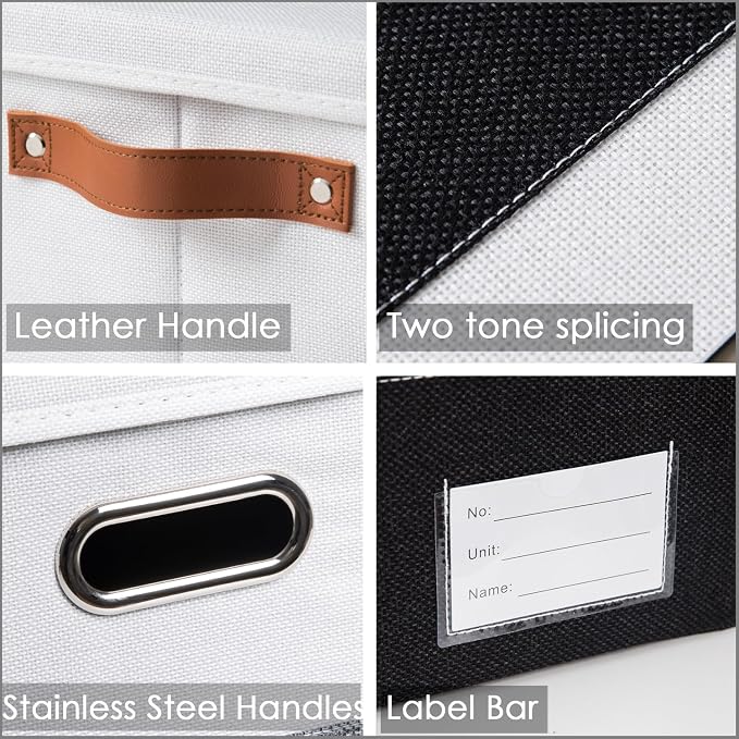 PRANDOM Foldable Storage Bins with Lids [3-Pack] Fabric Collapsible Storage Boxes Baskets Cubes Containers with Handles for Closet Living Room Bedroom (Black & White 17.7x11.8x11.8'')