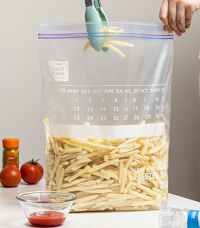 24/7 Bags- 2 Gallon Freezer Bags, 35 Count with Expandable Bottom and New Calendar Feature