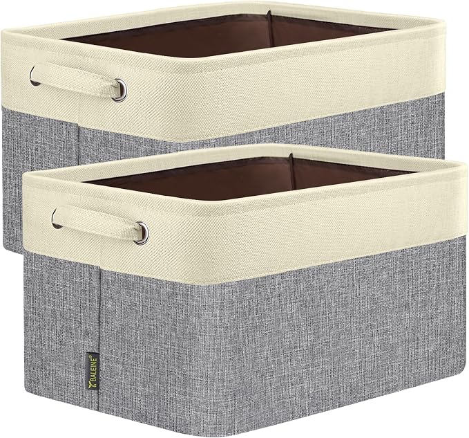 BALEINE 2 Pack Fabric Closet Storage Bins for Shelves, Linen Closet Organizers and Storage, Decorative Baskets for Organizing, Shelf, Clothes, Home, Office (Grey, 15"x11"x9.5")