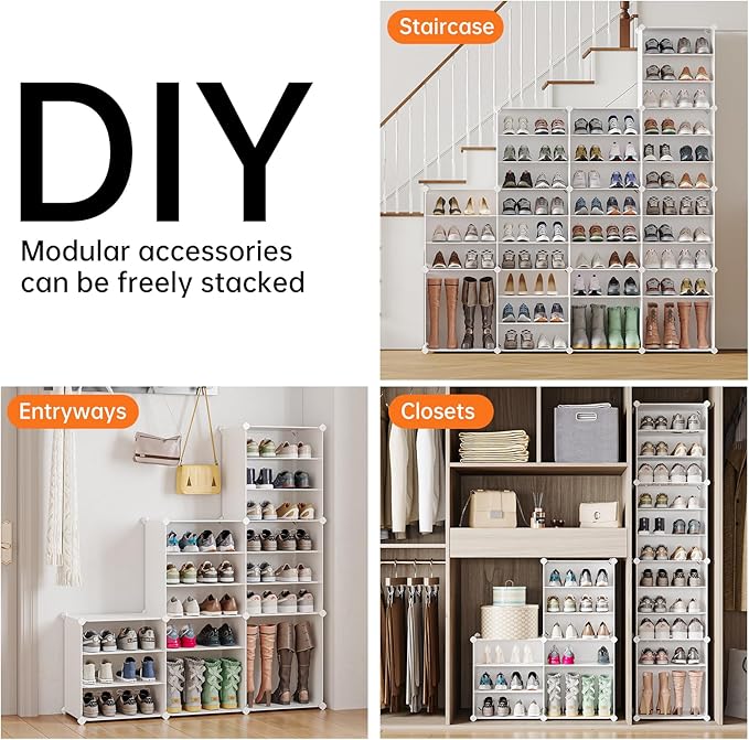 MAGINELS 72 Pairs Shoe Rack Organizer,Shoes Storage Cabinet,Shoe Closet Storage Organizer System,Large Tall Shoes Shelves for Living Room,Closet,Bedroom,Hallway, White(48x12x72in)