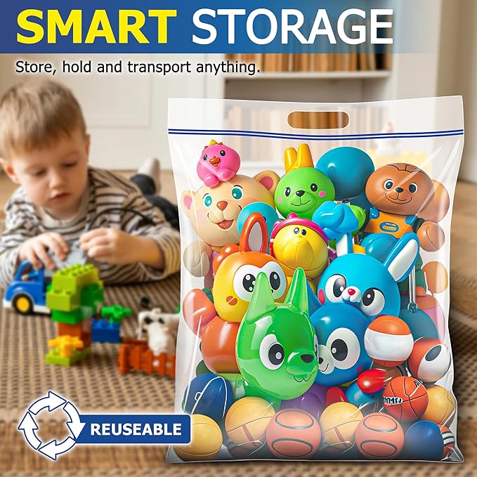 25 Gallon Jumbo Storage Bags, 3.5 Mil Thick Clear Plastic Zipper Bags with Handles, 35" x 24" Extra Large XL Heavy Duty for Home, Travel, and Moving (2 Packs)