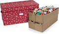 Covermates Keepsakes Adjustable Ornament Storage Box – Heavy-Duty Polyester, Padded Dividers & FlexGrid Trays – Protective Holiday Organizer with Stackable Walls & Label Window, Red Snowflake