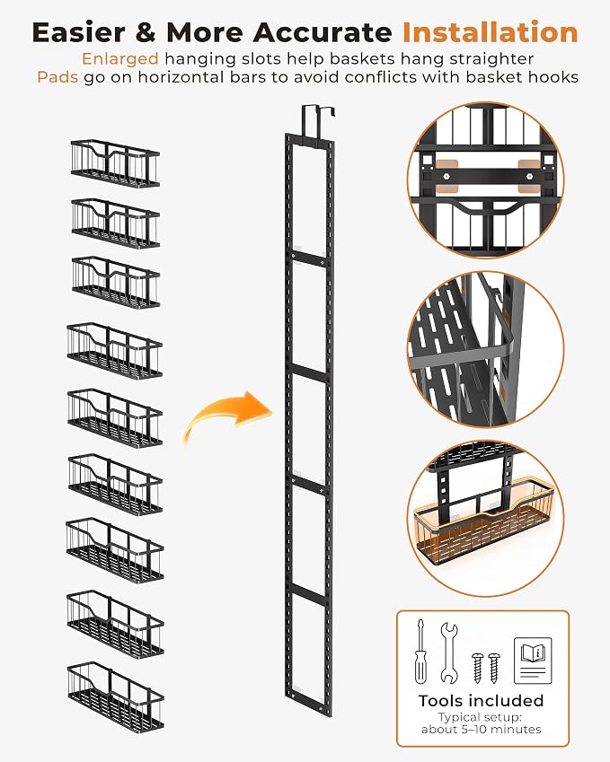 EVERIE Over the Door Pantry Organizer, 9-Tier Heavy Duty Door Storage Rack with Solid Bottom Baskets, Stable No-Bumping Design, Adjustable Hanging Shelves for Kitchen Pantry