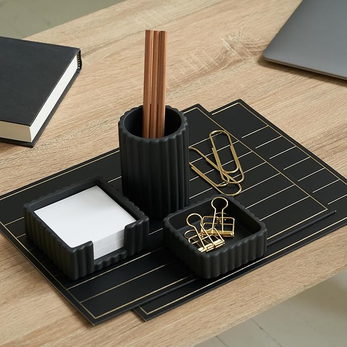 KIBAGA Modern Aesthetic Desk Accessories Set of 3 - Stylish Concrete Organizers for Pens & Office Supplies - A Cute and Functional Addition to Your Workspace Decor