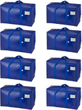 VENO 8 Pack Heavy Duty Moving Bags, 90L Extra Large Packing Storage Totes, 50lbs Load, Reinforced Handles, Zippers & Tag, for College Dorm Essentials, Clothes, Bedding (Blue)
