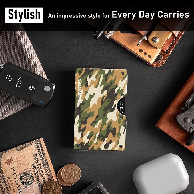Lenvoten Upgraded Hinged Minimalist Wallet for Men | Slim Metal RFID Blocking Wallet | Credit Card Holder & Money Clip Holds 20 Cards | Premium Scratch-Resistant Finish | Ideal Gift for Men