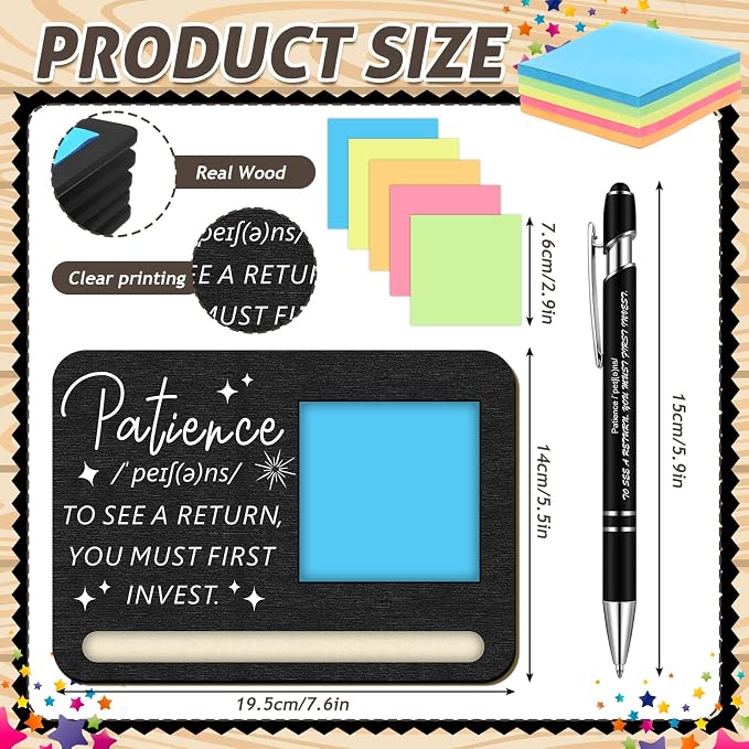 Kosiz 10 Set Back to School Teacher Gifts Bulk Wooden Black Motivational Sticky Note Holder with Notes and Ballpoint Pen Thank You Appreciation Gifts for Teacher Back to School Party Supplies