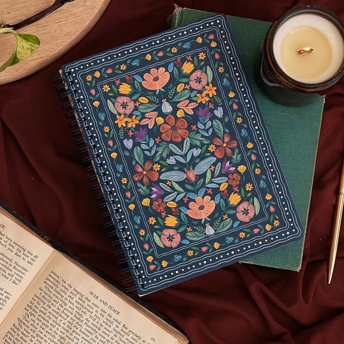 Steel Mill & Co Cute Mini Spiral Notebook, 8.25" x 6.25" Journal with Durable Hardcover and 160 Lined Pages (Folk Floral Multi)