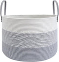 JMvicyroam 65L Extra Large Machine Washable Cotton Rope Blanket Basket | Collapsible laundry hamper, Reinforced handles, For blankets,pillows,toys and clothes, Living room and bedroom,White&Grey Mix