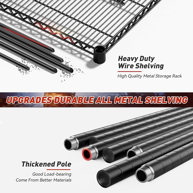 REIBII 60''W Storage Shelves 2399LBS Metal Shelving Unit with Wheels & Feet, 4 Tier Garage Shelving Heavy Duty Adjustable Wire Shelf for Pantry Kitchen Garage, 60" W x 17.7" D x 65.5" H, 2 Pack