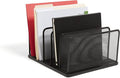TRU RED Wire Mesh File Organizer, 5‑Compartment, Matte Black – Vertical Desktop Sorter for Files, Folders & Mail