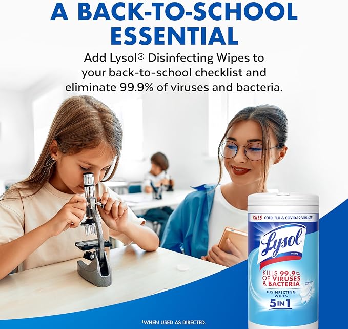 Lysol Disinfecting Wipes, Multi-Surface Cleaner, Crisp Linen, 80 ct. | All Purpose Cleaner, Sanitizing, Deodorizing, Apartment Essentials, Back To School Cleaning Supplies, Kitchen & Bathroom Wipe