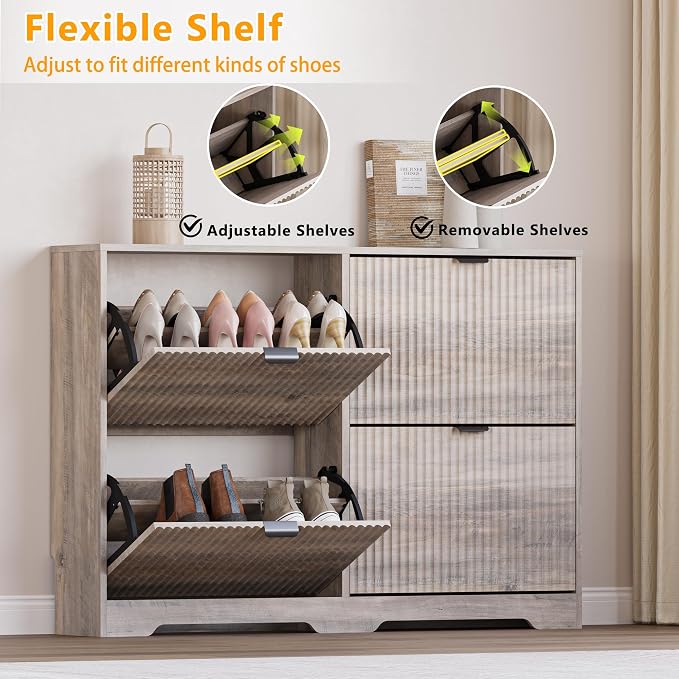 BORNOON Large Shoe Cabinet for Entryway, Shoe Rack Cabinet with 4 Flip Drawer and Adjustable Shelves for Small Apartment, Foyer