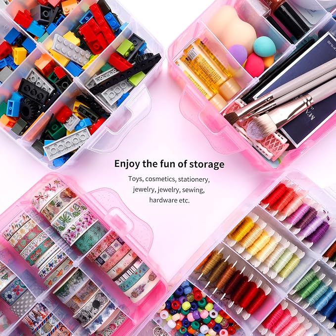 Bead Organizer 3 tier 30 grid Stackable Craft Hair Tackle Storage Pink