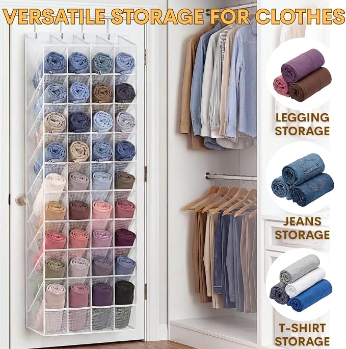 30-40 Pairs Over the Door Shoe Organizer, Clear Large Pockets Hanging Shoe Rack, Space-Saving Closet Door Organizer Fits Boots,Sneakers or Larger Shoes,Shoe Storage for Bedroom,Small Closet,Entryway