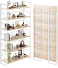 JSB 6 Tier No Assembly Folding Bookshelf, 30.7" Wide Foldable Storage Bookcase for Home Office, Space-Saving Storage Shelf for Living Room (White)