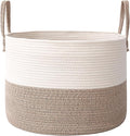 JMvicyroam 115L Extra Large Machine Washable Cotton Rope Blanket Basket | Collapsible laundry hamper, Reinforced handles, For blankets, pillows, toys and clothes, Living room and bedroom, White&Brown