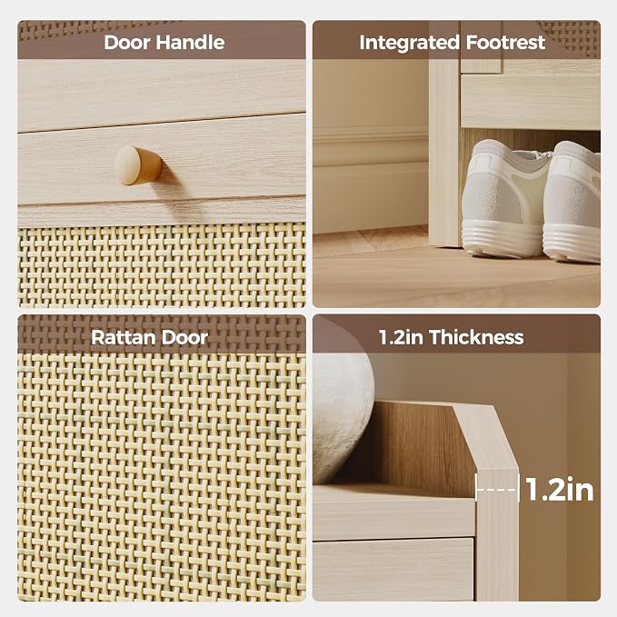 Mericonia Shoe Cabinet Storage for Entryway with 2 Flip Drawers(3-Tier), Rattan Freestanding with Door & 3 Adjustable Shelve,Hidden Shoe Rack Organizer for Hallway, Foyer