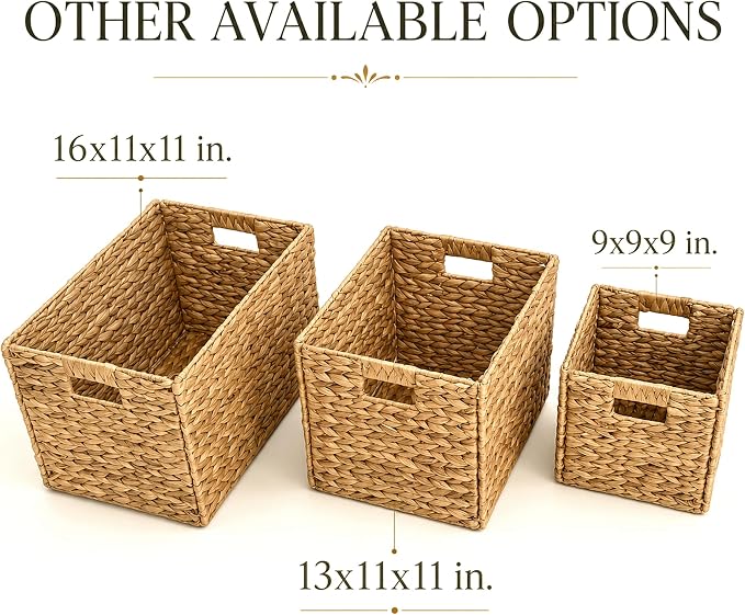 6 Hand-Woven Wicker Storage Baskets 13x11x11in, Water Hyacinth Shelf Bins | ECO-FRIENDLY & SUSTAINABLE