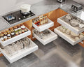 Seinloes 6Pack Expandable Pull Out Cabinet Organizer 21"Deep With Raising Pad for Framed Cabinets,Slide Out Drawers with 4pcs Divider Racks,Roll Out Shelves Adhesive,Adjustable Width 12.05"-20.4"White