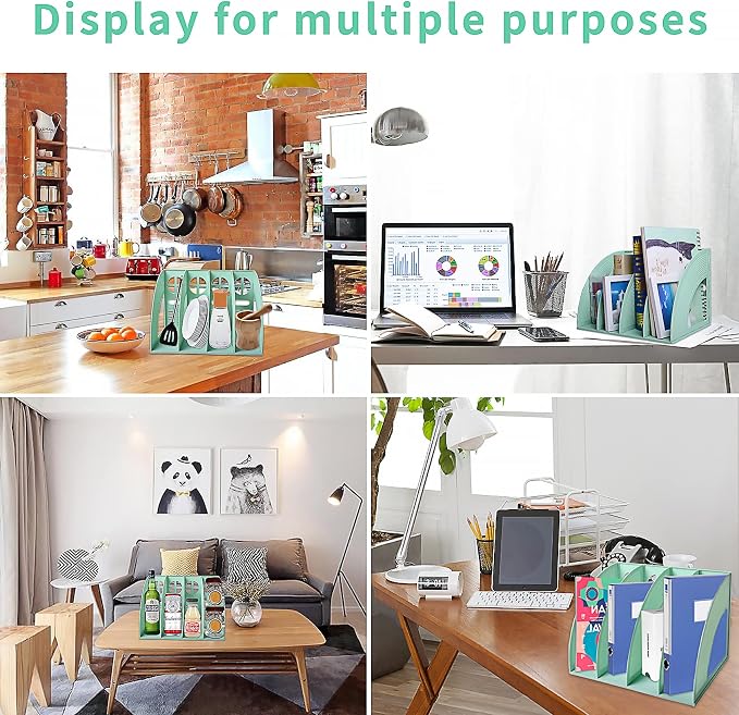 SAYEEC Sturdy Magazine Holder 4 Compartments Plastic Desktop File Organizer File Dividers Office Organizer Storage Document Magaizne Rack Display Box (Green)